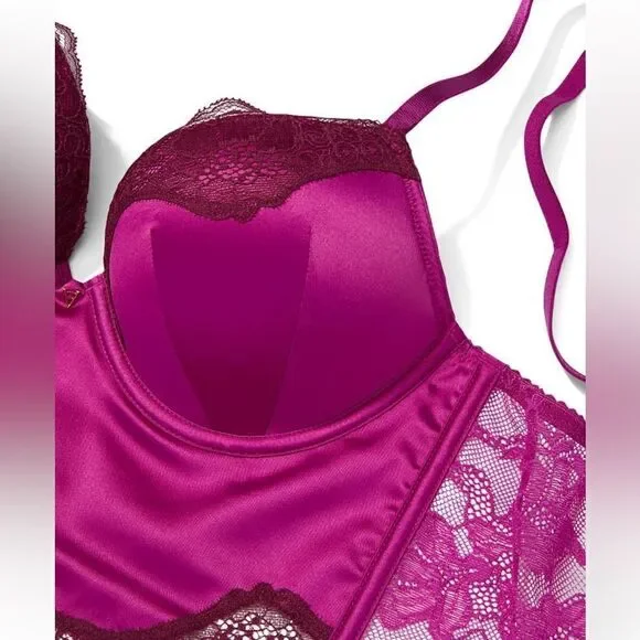 Victorias Secret Very Sexy Bombshell Add-2-Cups Push Up Corset Top Raspberry - Picture 6 of 10